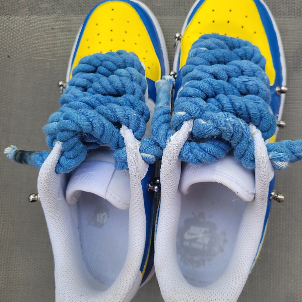 🔥 Custom Nike Air Force 1 • Size 6.5 • Blue + Yellow • Rope Laces • EUC 🔥 - Picture 8 of 10